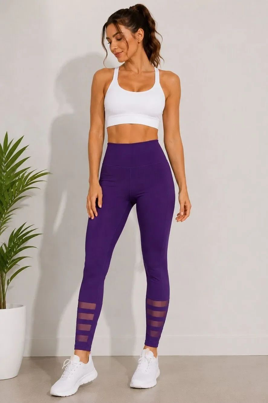 Avia Purple High Rise Active Leggings Mesh Panel Athletic Yoga Pants XL/14-16